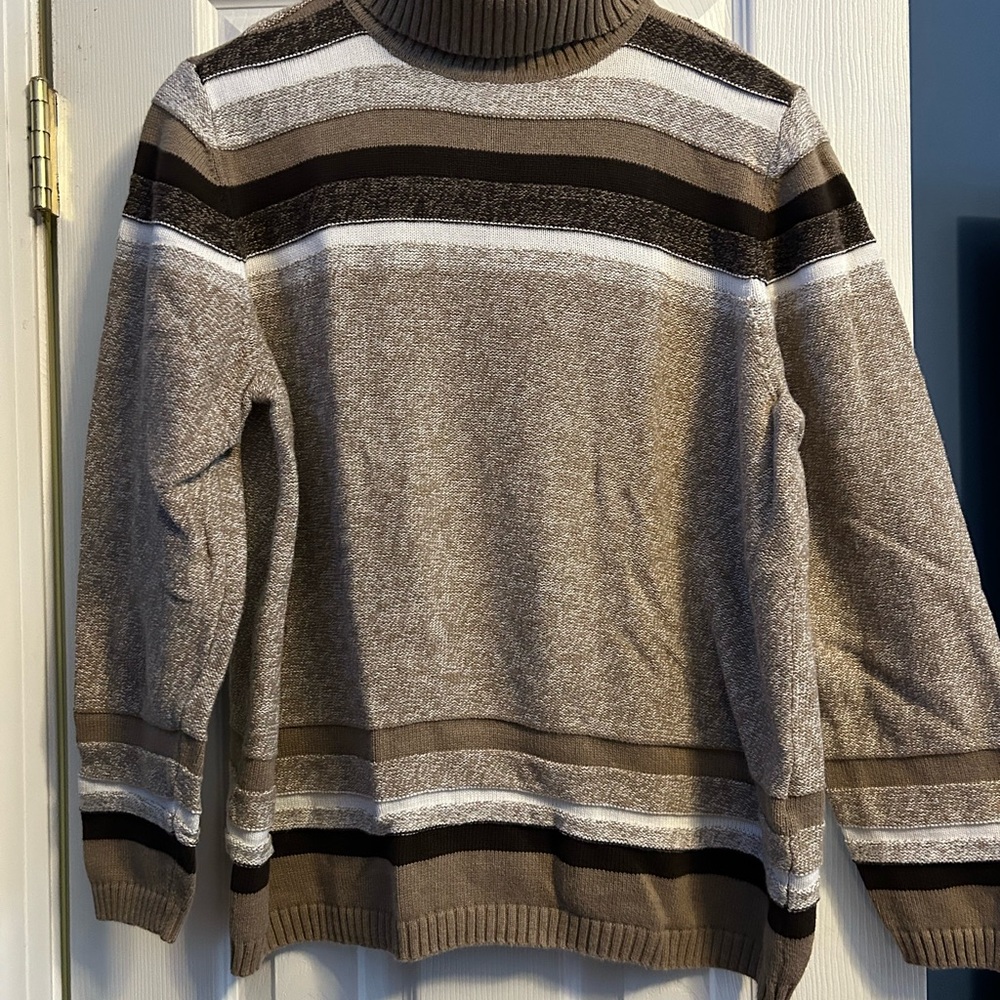 XL Karen Scott Cotton Brown Striped Sweater